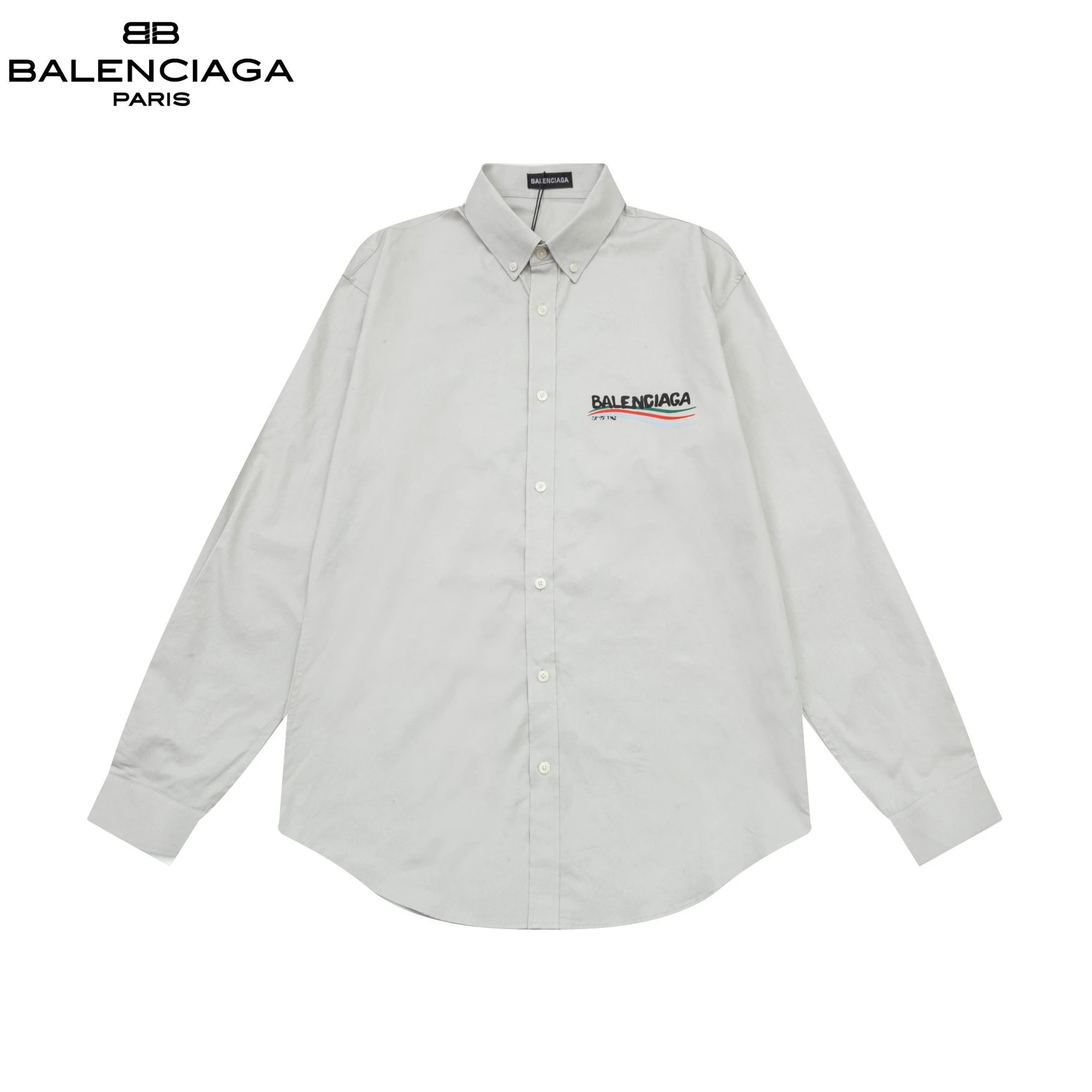 Balenciaga Political Campaign Logo Button-Up Shirt Light Grey