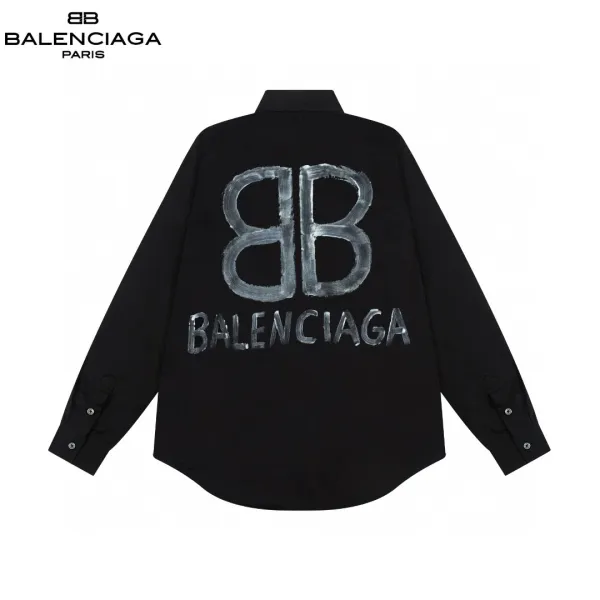 Balenciaga BB Logo Embroidered Black Shirt - 13
