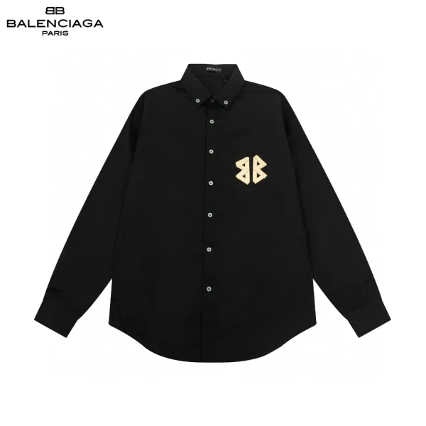 Balenciaga BB Logo Embroidered Black Shirt - 19