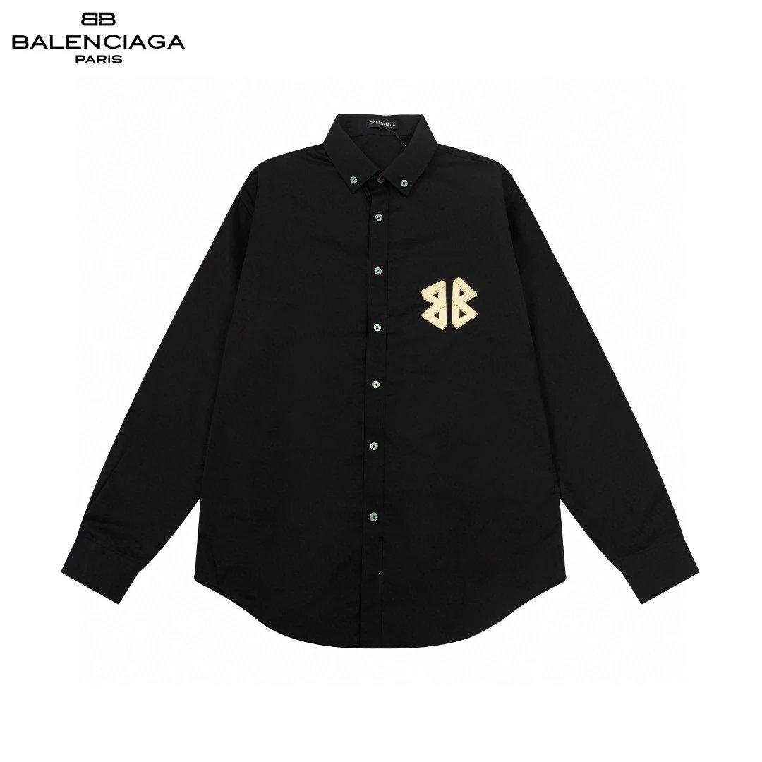 Balenciaga BB Patch Logo Button-Up Shirt Black