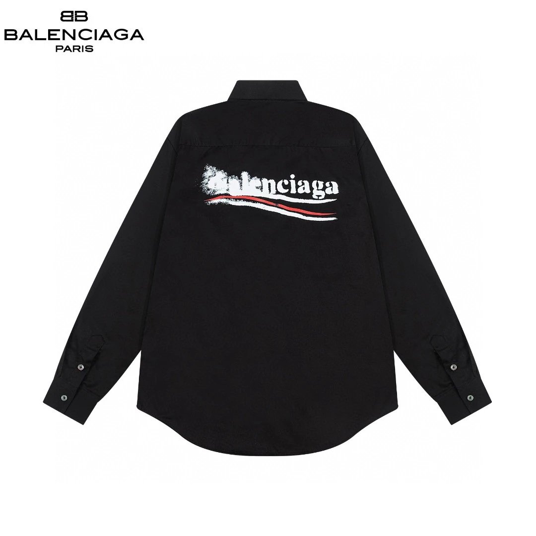 Balenciaga Political Campaign Back Logo Button-Up Shirt Black