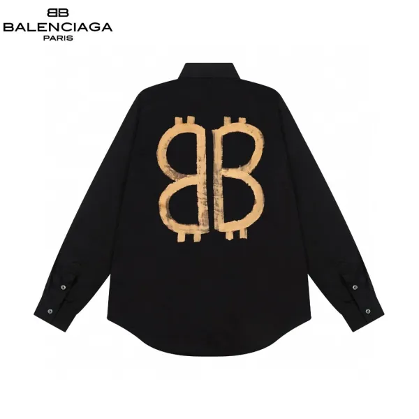 Balenciaga BB Logo Embroidered Black Shirt - 18