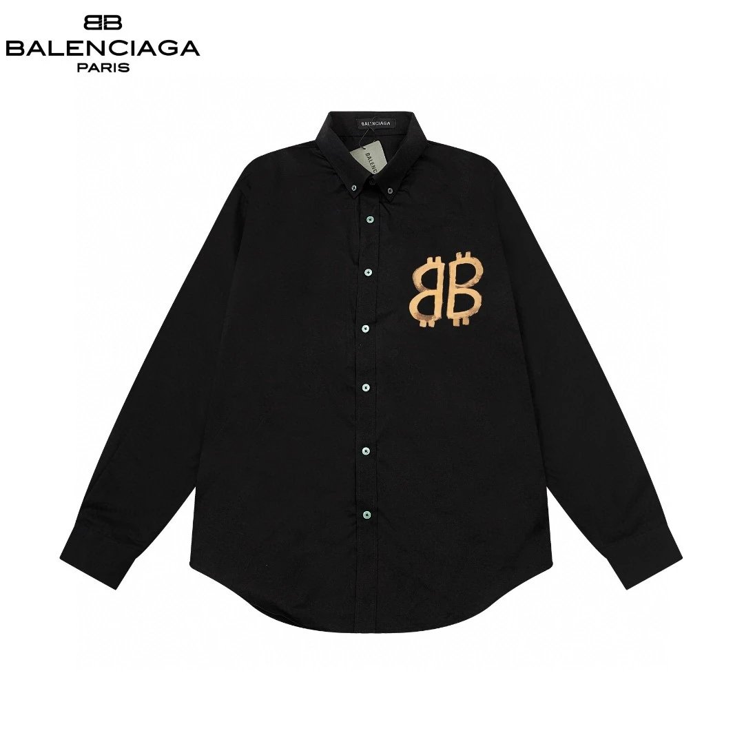 Balenciaga BB Gold Coin Logo Button-Up Shirt Black