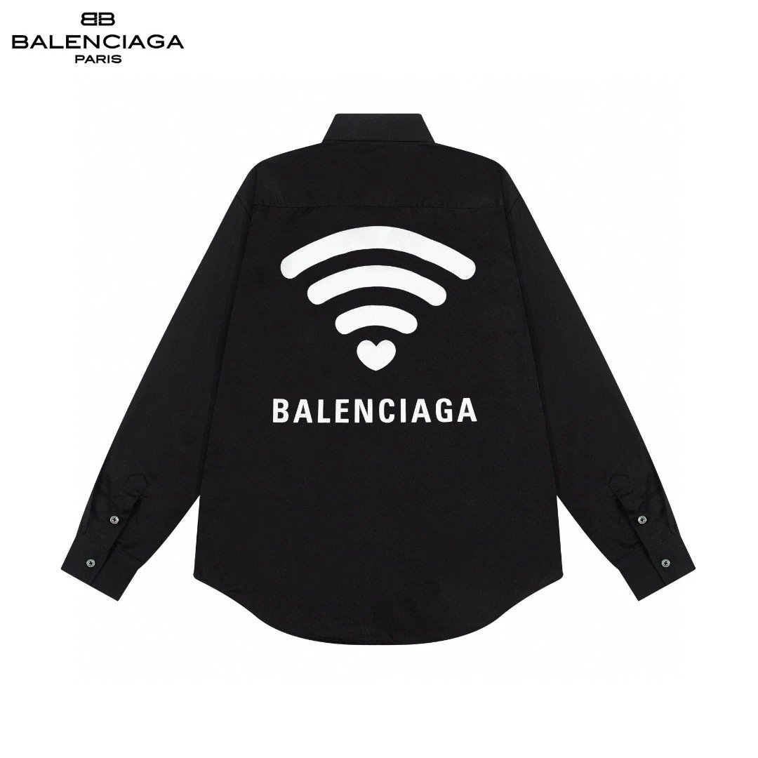 Balenciaga WiFi Heart Back Print Button-Up Shirt Black