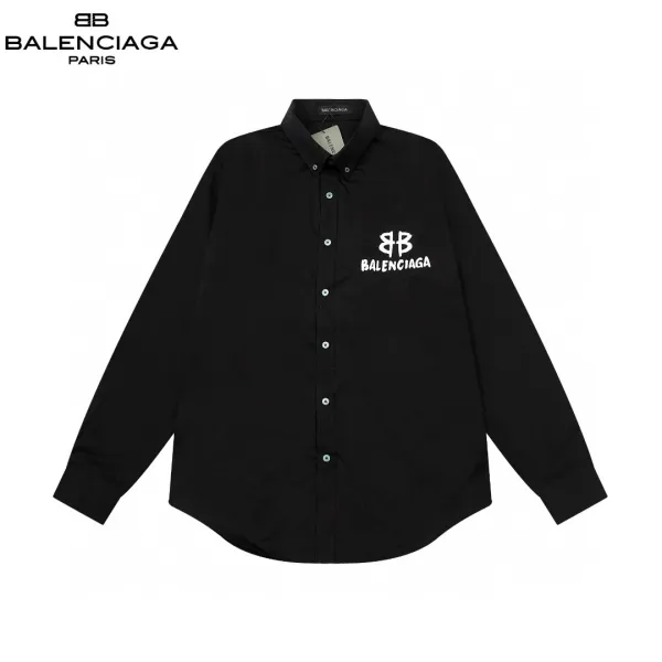 Balenciaga BB Logo Embroidered Black Shirt - 9