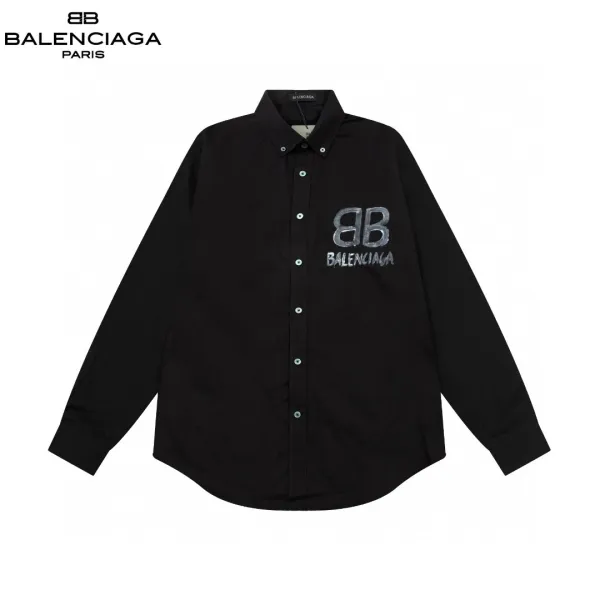 Balenciaga BB Logo Embroidered Black Shirt - 14