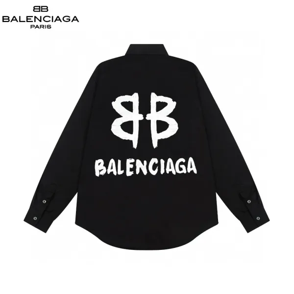 Balenciaga BB Logo Embroidered Black Shirt - 10