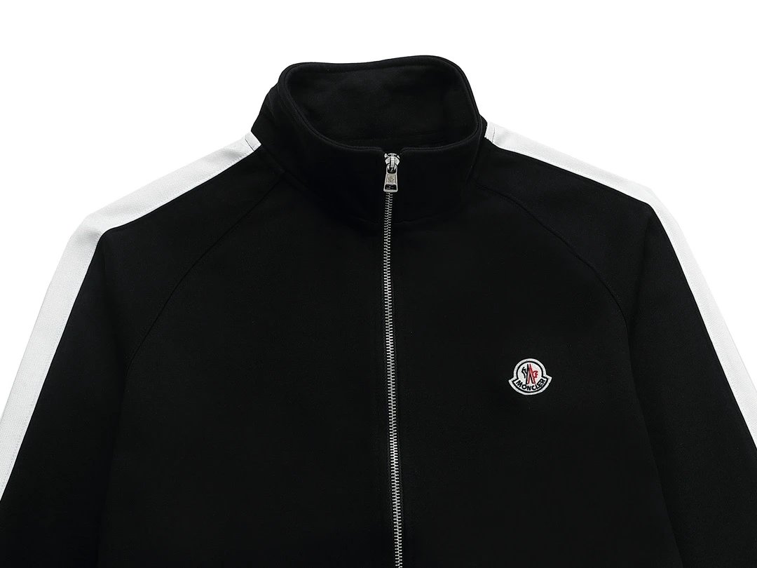 Moncler Windbreaker Jacket Black with Logo Stripe Sleeve - 6