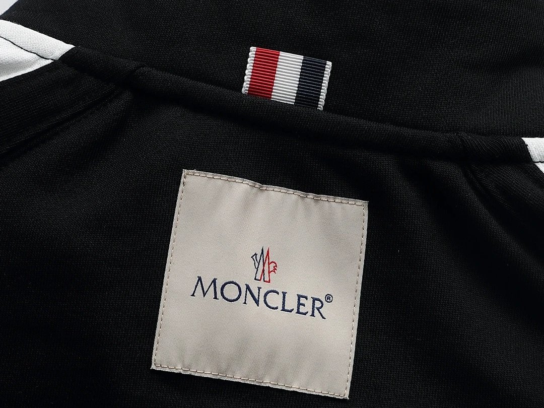 Moncler Windbreaker Jacket Black with Logo Stripe Sleeve - 11