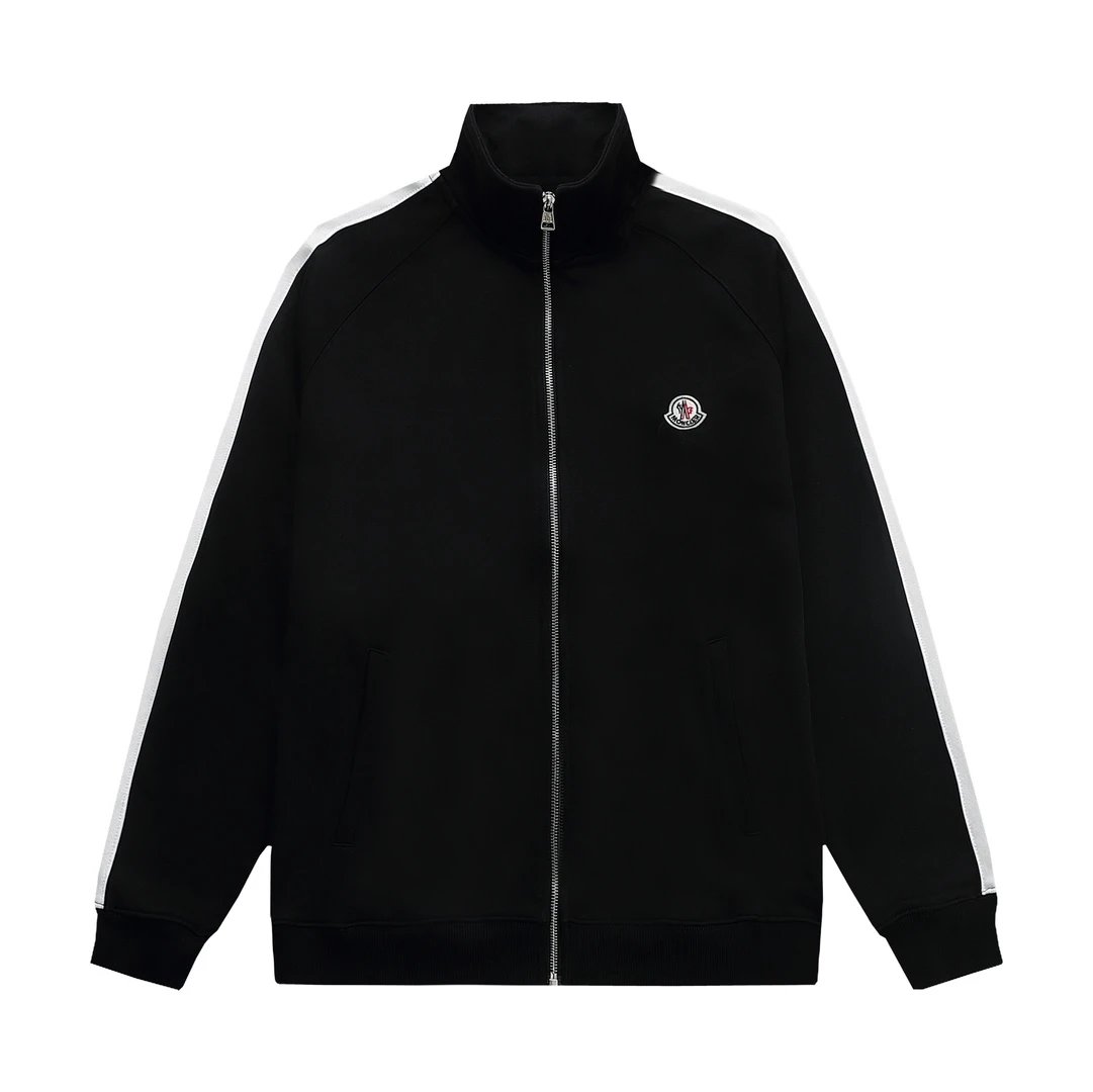 Moncler Windbreaker Jacket Black with Logo Stripe Sleeve - 4