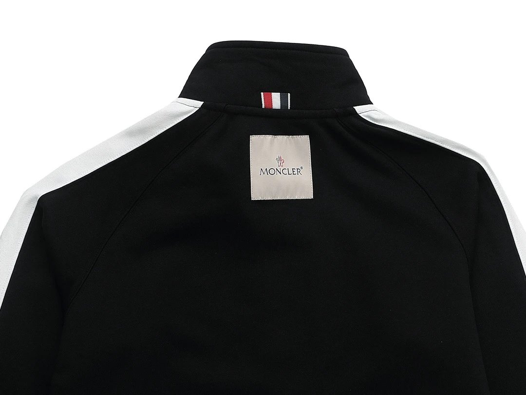 Moncler Windbreaker Jacket Black with Logo Stripe Sleeve - 10