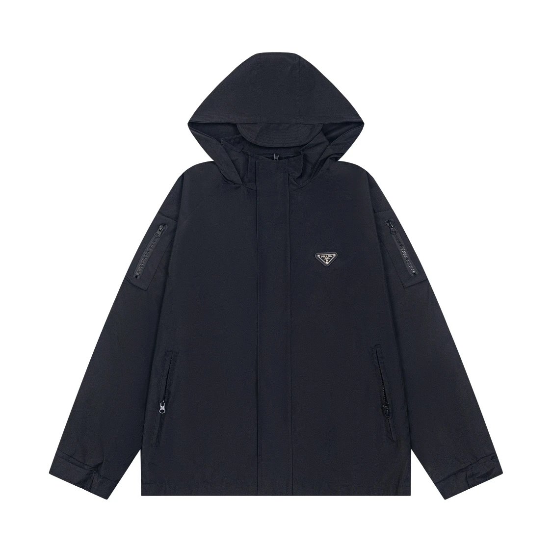 Prada Re-Nylon Hooded Windbreaker Black Outerwear - 5