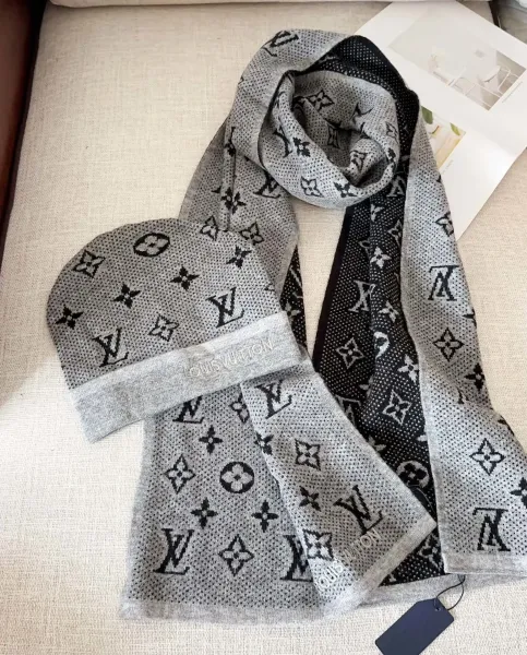 Louis Vuitton Monogram Knit Beanie and Scarf Set Gray Accessories - 1
