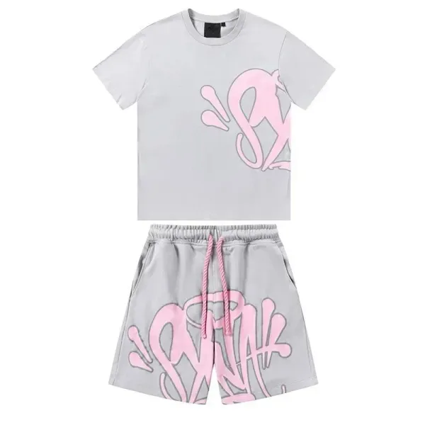 Design Graffiti Print Hoodie and Shorts Set Navy Blue Casual Set - 10