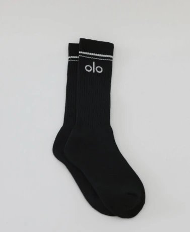 Alo Black Ribbed Crew Socks with Logo