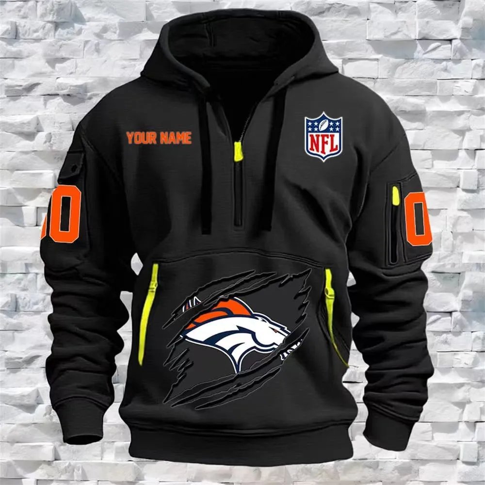 Philadelphia Eagles NFL Custom Name Half-Zip Hoodie Black - 11