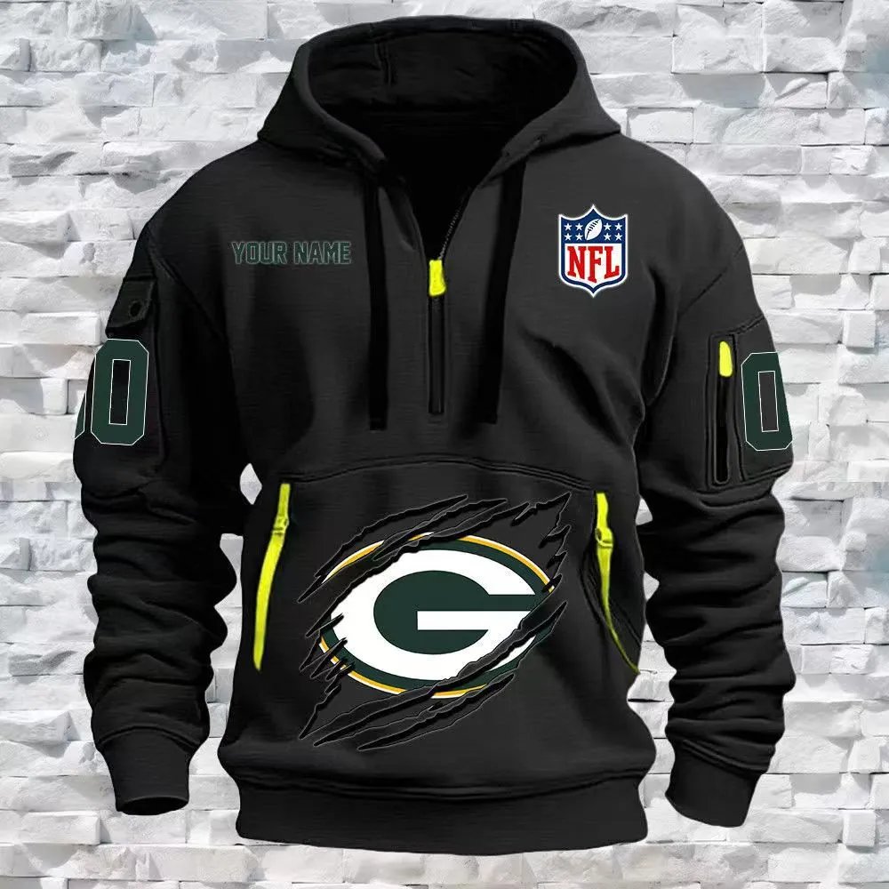 Philadelphia Eagles NFL Custom Name Half-Zip Hoodie Black - 15