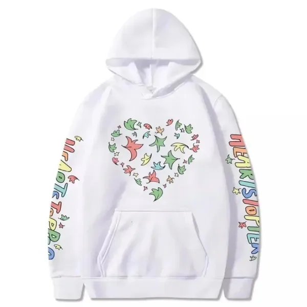 Design Heart Bird Print Hoodie White - 14
