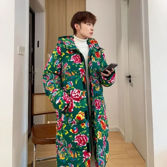Unbranded Coats Hooded floral-print padded long coat product detail image 13