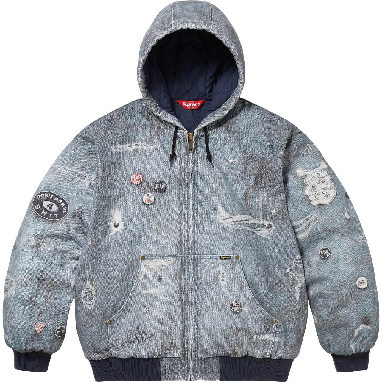 Supreme Carhartt WIP Workwear Hooded Jacket Distressed Denim Gray