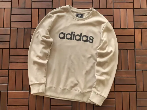 Adidas Logo Crewneck Beige Sweatshirt Hoodie - 1