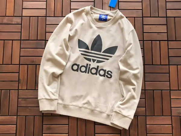 Adidas Originals Trefoil Logo Beige Crewneck Hoodie - 1