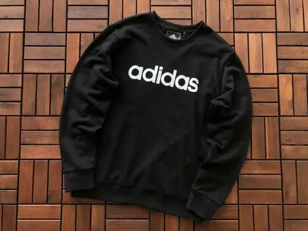 Adidas Logo Print Black Crewneck Sweatshirt Hoodie - 1