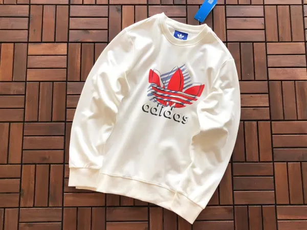 Adidas Originals Trefoil Graphic Crewneck Sweatshirt Beige Hoodie - 1