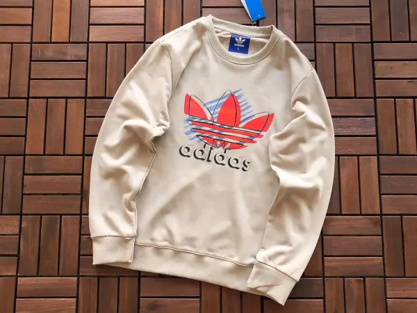 Adidas Originals Trefoil Graphic Crewneck Beige Sweatshirt Hoodie - 1