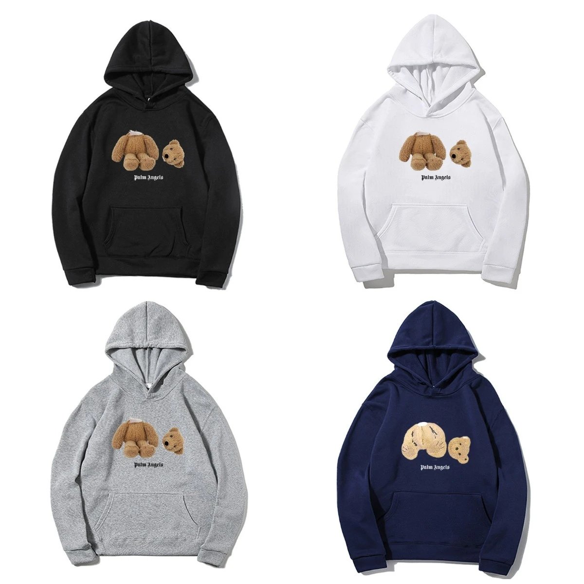 Palm Angels Bear Hoodie in Black, White, Grey, and Navy