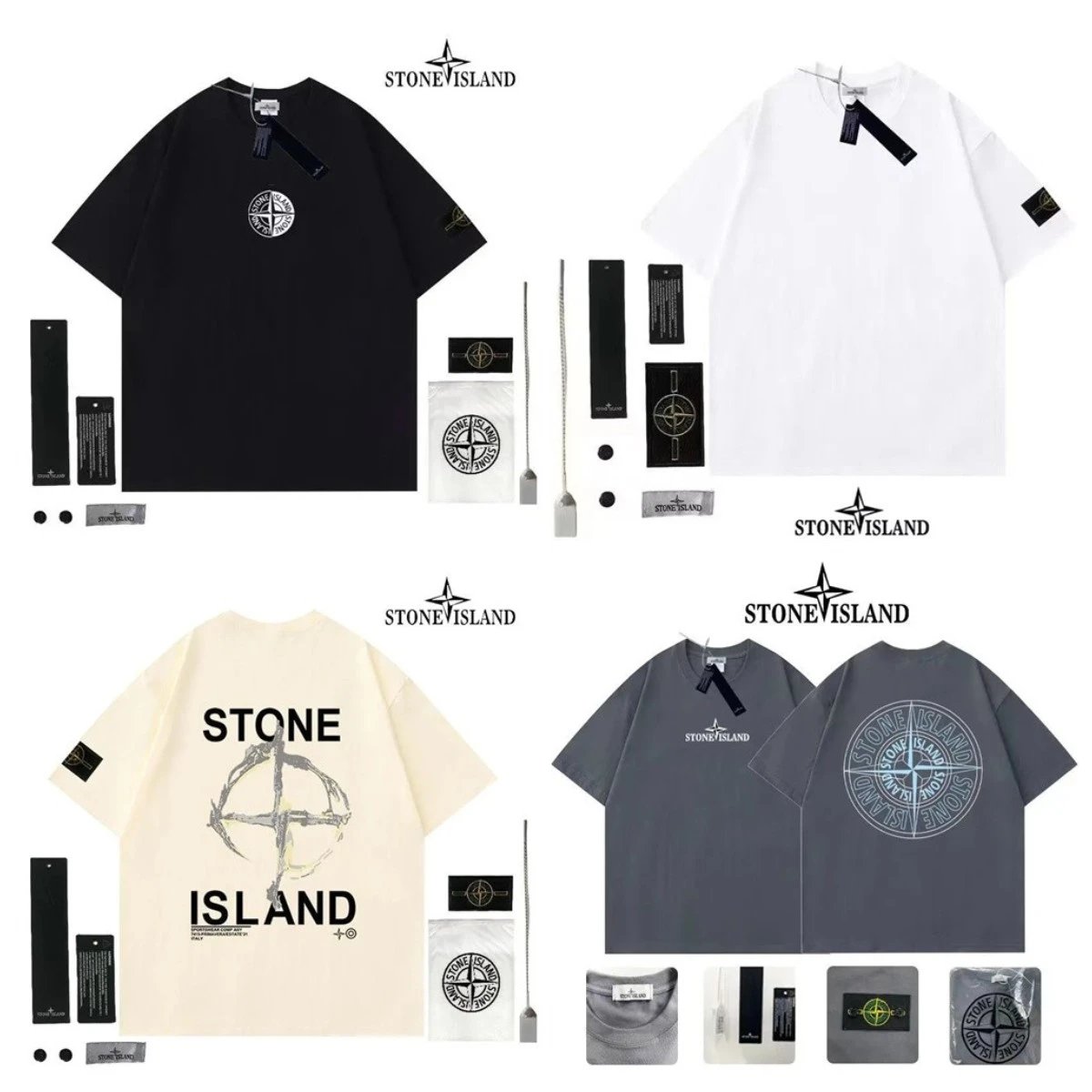 Stone Island Compass Logo Print Cotton Tee
