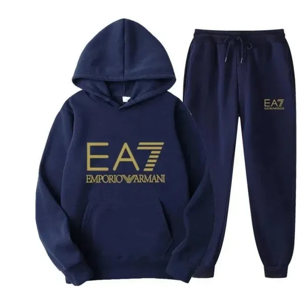 EA7 Emporio Armani Navy Blue Logo Hoodie and Sweatpants Set - 1