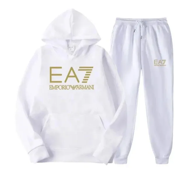 EA7 Emporio Armani White Logo Hoodie and Sweatpants Set - 1