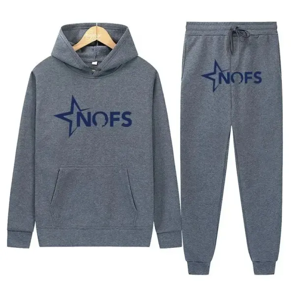 NOFS Star Logo Hoodie and Sweatpants Set Gray Casual Set - 1
