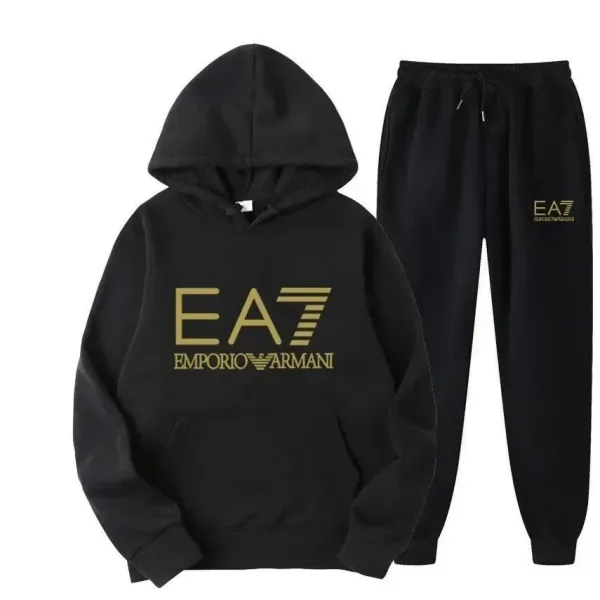 Emporio Armani EA7 Black Gold Logo Hoodie and Sweatpants Set - 1