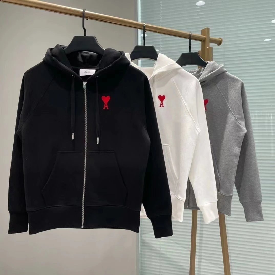 AMI Paris Heart Logo Zip-Up Ho