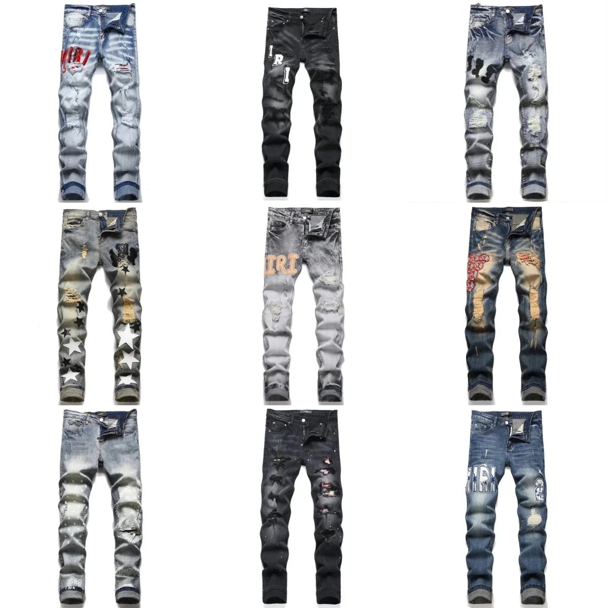 (15% Off) Fashion Ripped Embroidered Jeans 102626-006
