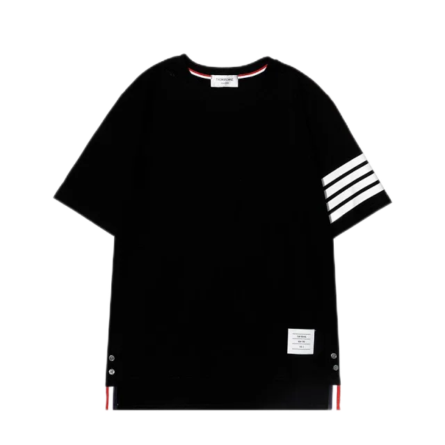 Thom Browne T-Shirts Logo-print short-sleeve T-shirt with tricolor hem detail product detail image 10