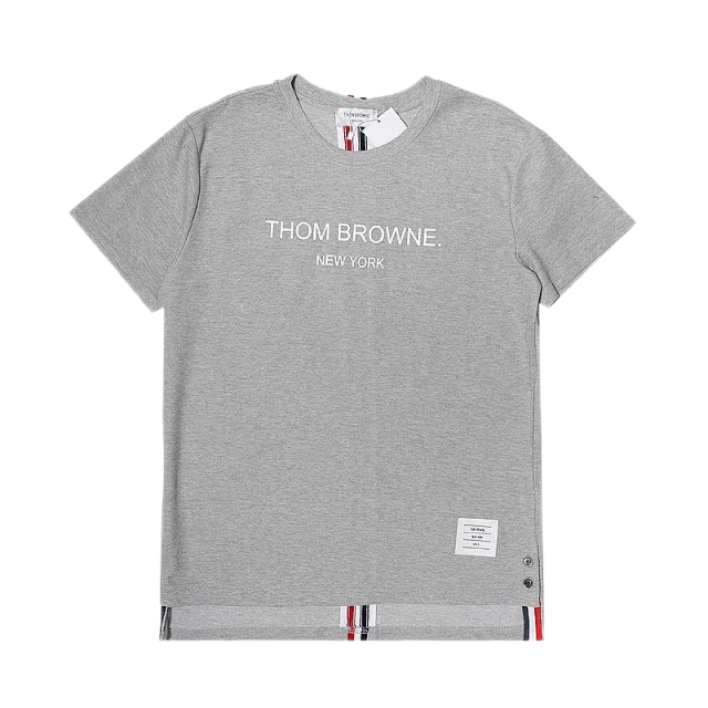 Thom Browne T-Shirts Logo-print short-sleeve T-shirt with tricolor hem detail product detail image 3