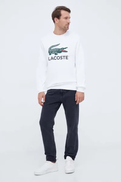 Lacoste Classic Crocodile Embroidered Beige Sweatshirt - 7
