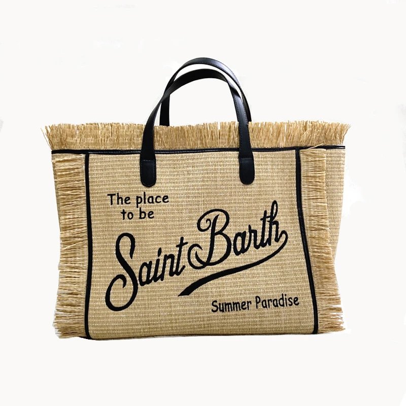 Saint Barth Handbags Fringed logo tote bag — Straw mat