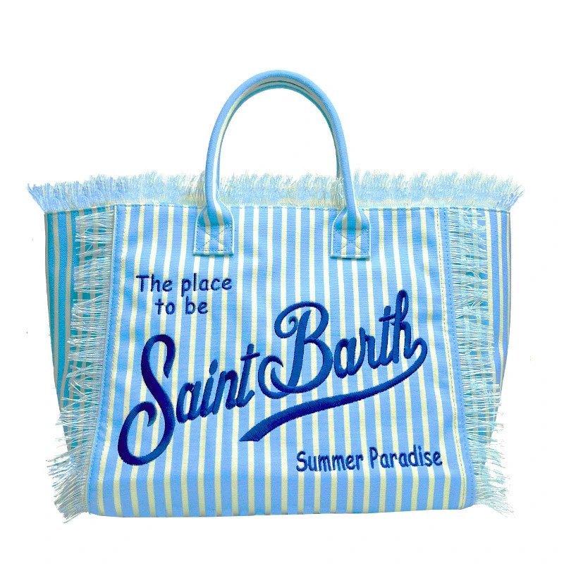 Saint Barth Handbags Fringed logo tote bag — S vertical blue