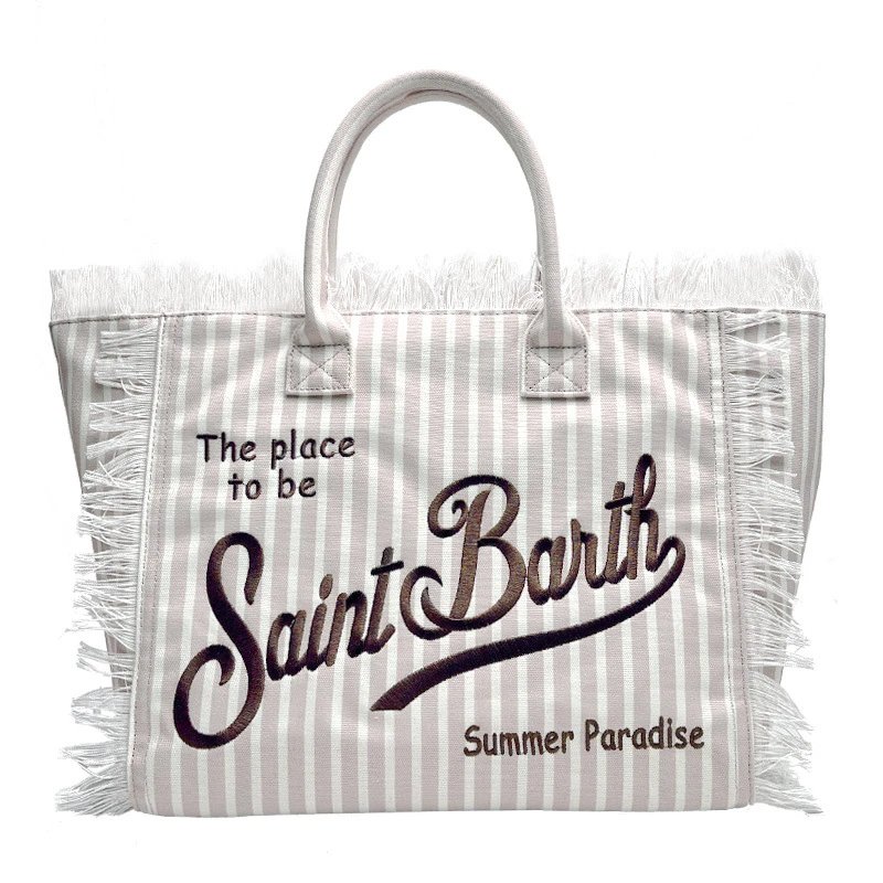 Saint Barth Handbags Fringed logo tote bag — S vertical apricot