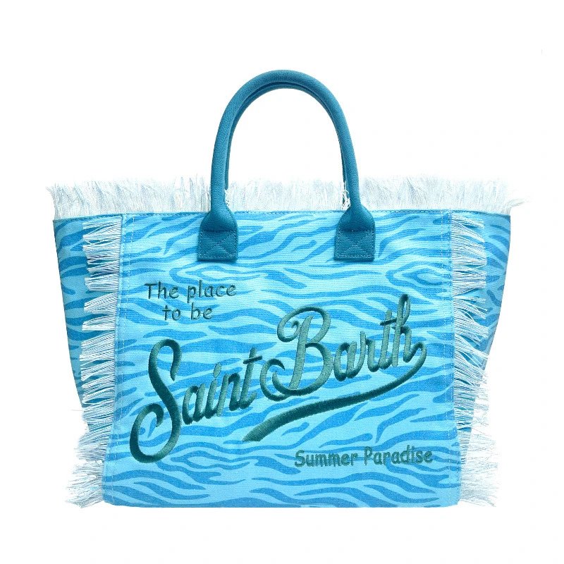 Saint Barth Handbags Fringed logo tote bag — Zebra Blue