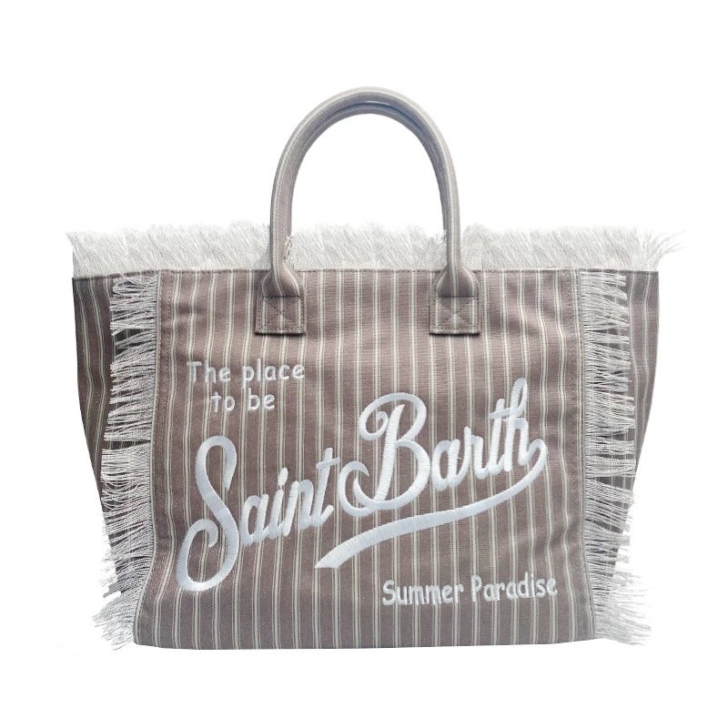 Saint Barth Handbags Fringed logo tote bag — S vertical coffee