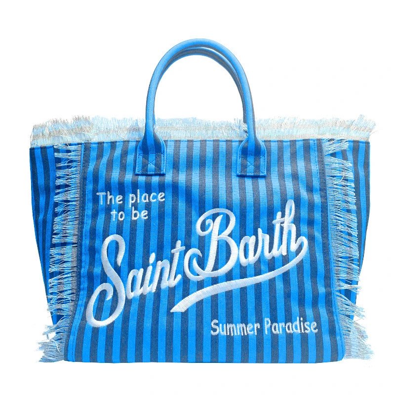 Saint Barth Handbags Fringed logo tote bag — S vertical blue and black