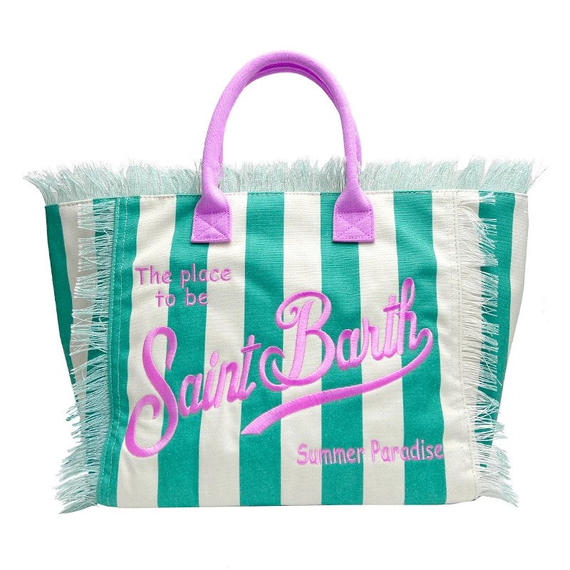 Saint Barth Handbags Fringed logo tote bag — vertical green