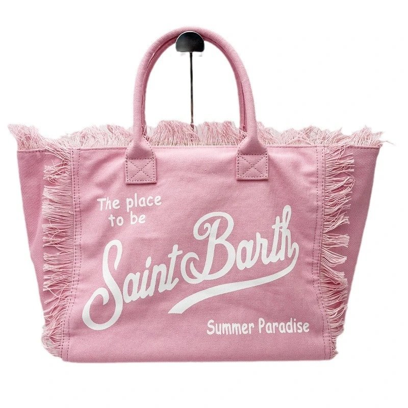 Saint Barth Handbags Fringed logo tote bag — Pink