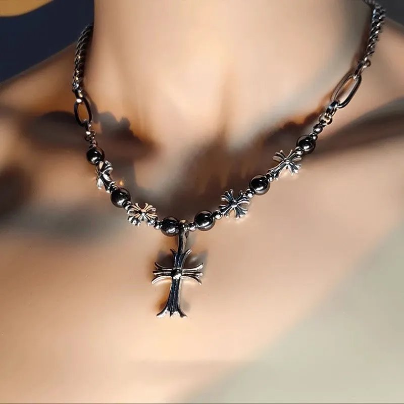 L182-A Black Diamond Cross Necklace