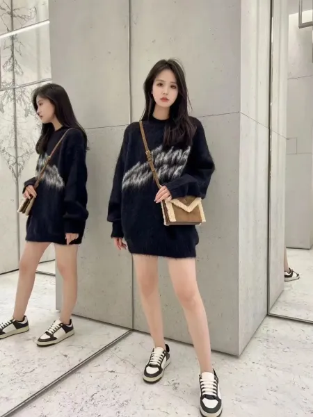 Saint Laurent Monogram-Trimmed Shearling Crossbody Bag in Beige and Black Sweater - 3